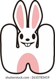 Cute Rabbit Letter Vector Element Alphabet W