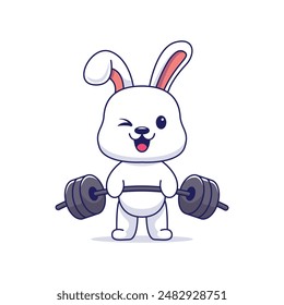 cute rabbit lifting barbell cartoon vector