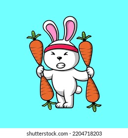 Cute Rabbit Lifting Carrot Barbell Cartoon Vector Icons Illustration. Flat Cartoon Concept.