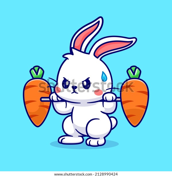 Cute Rabbit Lifting Carrots Barbell Cartoon Vector\
Icon Illustration. Animal Sport Icon Concept Isolated Premium\
Vector. Flat Cartoon\
Style