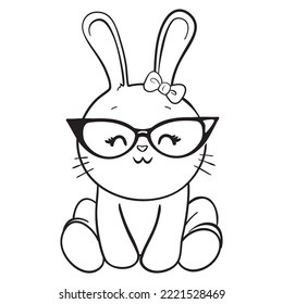 Cute Rabbit Line Art. Bunny With glasses. Easter Bunny. Bunny sketch vector illustration. Good for posters, t shirts, postcards.