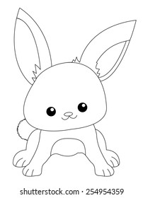 Cute rabbit line art isolated on white background. Specially for kids coloring book graphics.