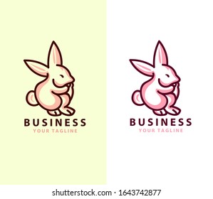 Cute rabbit line art logo design