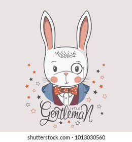 Cute rabbit. Little Gentleman. For t-shirt, mug, bag and other uses