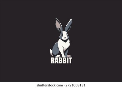 Ilustración linda del logotipo del conejo con estilo limpio del Vector, perfecto para la mascota, la identidad de marca, el logotipo del juego, la ropa, la etiqueta engomada, y el Diseño gráfico moderno en fondo oscuro. Ilustración vectorial.