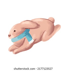 Cute cute rabbit with long ears dressed in a scarf on a white background. Vector illustration