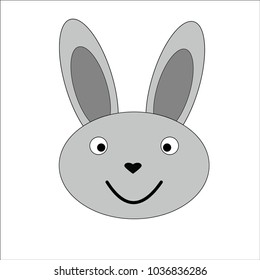 cute rabbit, with long ears and smile, spout like a heart. sketch soft children's toys, sticker for decoration of children's room or home. illustrations for the book.Easter Bunny,