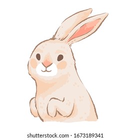 A cute rabbit with long ears is worth it. An element for Easter design. Imitation of handmade watercolors