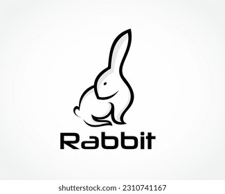 cute rabbit look back down line art bunny rabbit logo design template illustration inspiration