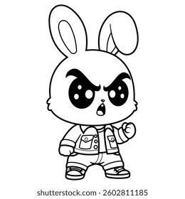 Cute rabbit looks angry, for coloring