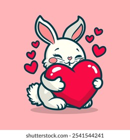 Conejo lindo con el amor Arte vectorial de dibujos animados, ilustración y gráfico