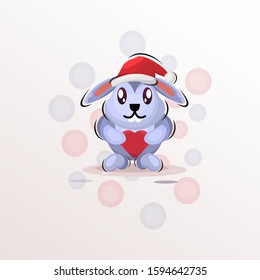 Cute rabbit with love and christmas mascot design vector