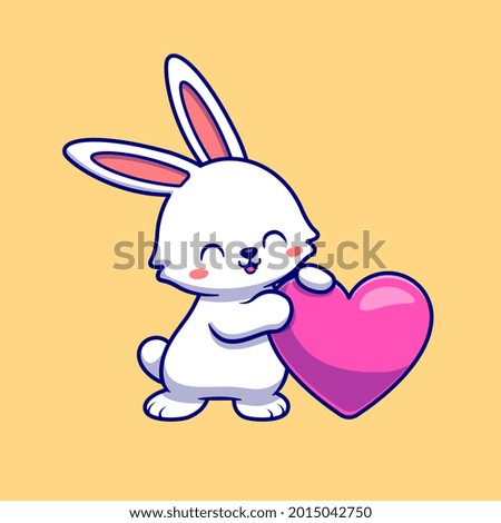 Cute Rabbit With Love Heart Cartoon Vector Icon Illustration. Animal Nature Icon Concept Isolated Premium Vector. Flat Cartoon Style