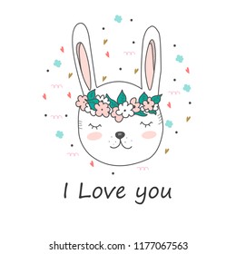 Cute. Rabbit. Love. For print on postcard. Confession. child. Scandinavian style. 