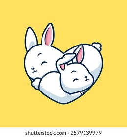 Cute Rabbit Love Shape Cartoon Vector Icon Illustration. Animal Nature Icon Concept Isolated Premium Vector. Flat Cartoon Style