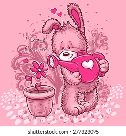 cute rabbit loves flower character illustration textile graphic design