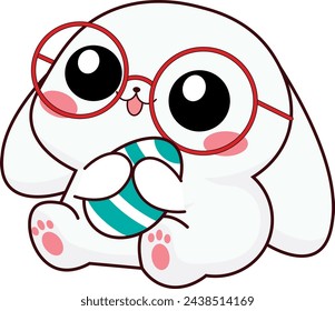 Lindo conejo con orejas y gafas bajas, ilustración vectorial, patrón