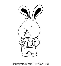 cute rabbit with lucky bag over white background, vector illustration