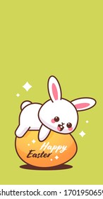 cute rabbit lying on egg happy easter bunny sticker spring holiday concept vertical greeting card vector illustration