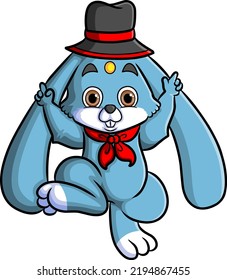 The cute rabbit magician is wearing the magic hat for doing the attraction of illustration