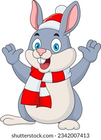 Cute rabbit mascot cartoon in winter hat