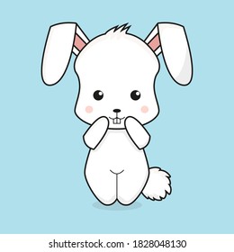 Cute rabbit mascot character illustration. Design isolated on blue background.