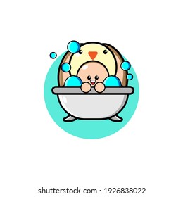 Cute rabbit mascot character illustration design taking a shower