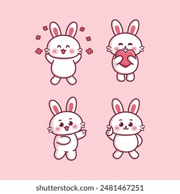 cute rabbit mascot pose emoji sticker