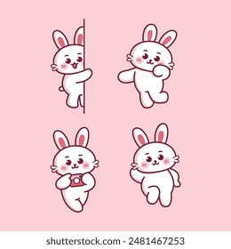 cute rabbit mascot pose emoji sticker