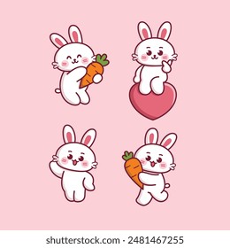 cute rabbit mascot pose emoji sticker