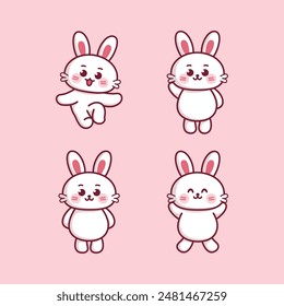 cute rabbit mascot pose emoji sticker