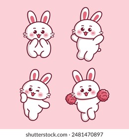 cute rabbit mascot pose emoji sticker