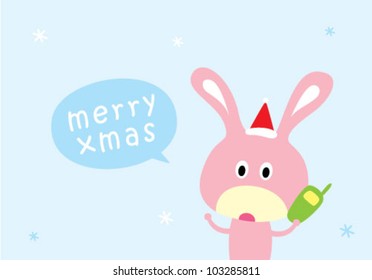 cute rabbit merry christmas