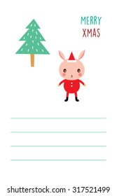 cute rabbit merry Christmas greeting card