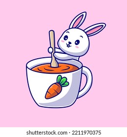 Cute Rabbit Mixing Carrot in Cup Cartoon Vector Icon Illustration. Animal Drink Icon Concept Isolated Premium Vector. Flat Cartoon Style