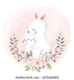 cute rabbit motherhood illustration, animal clipart for scrapbooking and decoration.