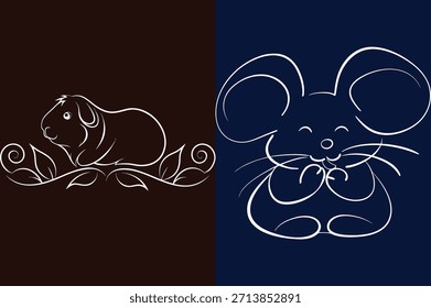 Lindo conejo y ratón ilustraciones de arte de línea