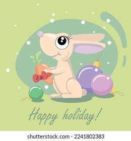 Cute rabbit with new year present