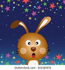 Cute rabbit in the night sky