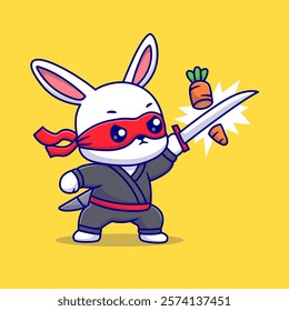 Cute Rabbit Ninja Slash Carrot With Katana Sword Cartoon 
Vector Icon Illustration. Animal Holiday Icon Concept Isolated 
Premium Vector. Flat Cartoon Style 