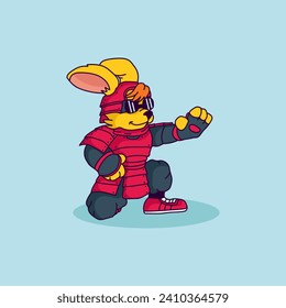 Cute Rabbit ninja vector illustration for for fabric, textile and print
