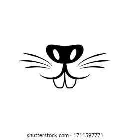 Cute Rabbit Nose Minimalist Black On White Vector Illustration. Cute Rabbit Icon. Animal Nose And Teeth Logo For Veterinarian Or Pet Shop. Domestic Animal Symbol. Hare Teeth Drawing. Cute Bunny Stamp