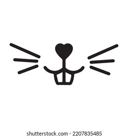 Cute Rabbit Nose Minimalist Black On White Vector Illustration. Cute Rabbit Icon. Animal Nose And Teeth Logo For Veterinarian Or Pet Shop. Domestic Animal Symbol. Hare Teeth Drawing. Cute Bunny Stamp