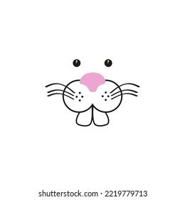 Cute rabbit nose minimalist black on white vector illustration. Cute rabbit icon. Animal nose and teeth logo for veterinarian or pet shop. Domestic animal symbol. Hare teeth drawing. Cute bunny stamp