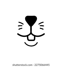Cute rabbit nose minimalist black on white vector illustration. Cute rabbit icon. Animal nose and teeth logo for veterinarian or pet shop. Domestic animal symbol. Hare teeth drawing. Cute bunny stamp