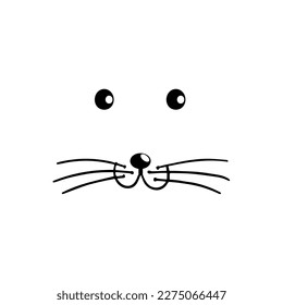 Cute rabbit nose minimalist black on white vector illustration. Cute rabbit icon. Animal nose and teeth logo for veterinarian or pet shop. Domestic animal symbol. Hare teeth drawing. Cute bunny stamp