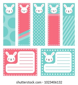 Cute Rabbit Note Sticker, Note Paper and Stickers Set with Vector Funny Animals Illustration Vector, Template for Greeting Scrapbook, Sticker Set for Organizer