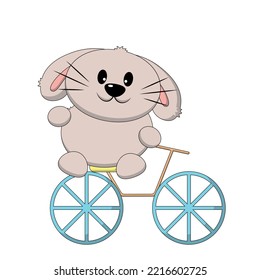 Cute Rabbit on a bicycle. Draw illustration in color