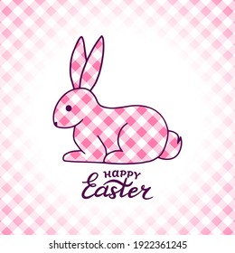 Cute Kaninchen auf kariertem Hintergrund. Geeignet für Osterkarten, Einladungen, Poster, sowie für die Umschläge von Tagebüchern und Notebooks. handgezeichnete Vektorgrafik