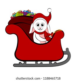 Cute rabbit on a christmas sledge